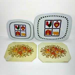 Ballonoff Vintage Metal Pot‎ Holders With Mushrooms and Chickens set of 4